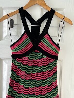 Missoni Black Pink Green Striped Crochet Midi Dress
